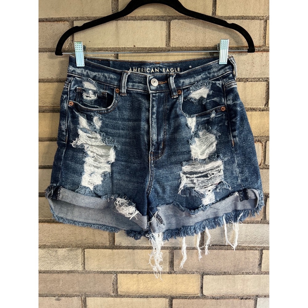 American Eagle Outfitters Distressed Dark Blue Denim Jean Shorts